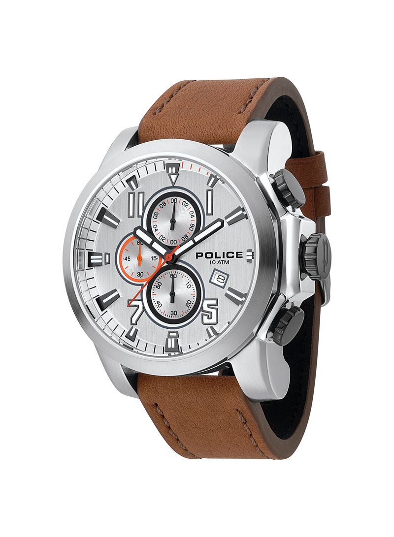POLICE Men Thrust Silver Dial Leather Strap Chronograph Watch for Men, 50mm - Image 1