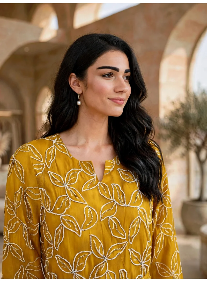 اكسا جلابية سحر التراث الزهري IK30Yellow