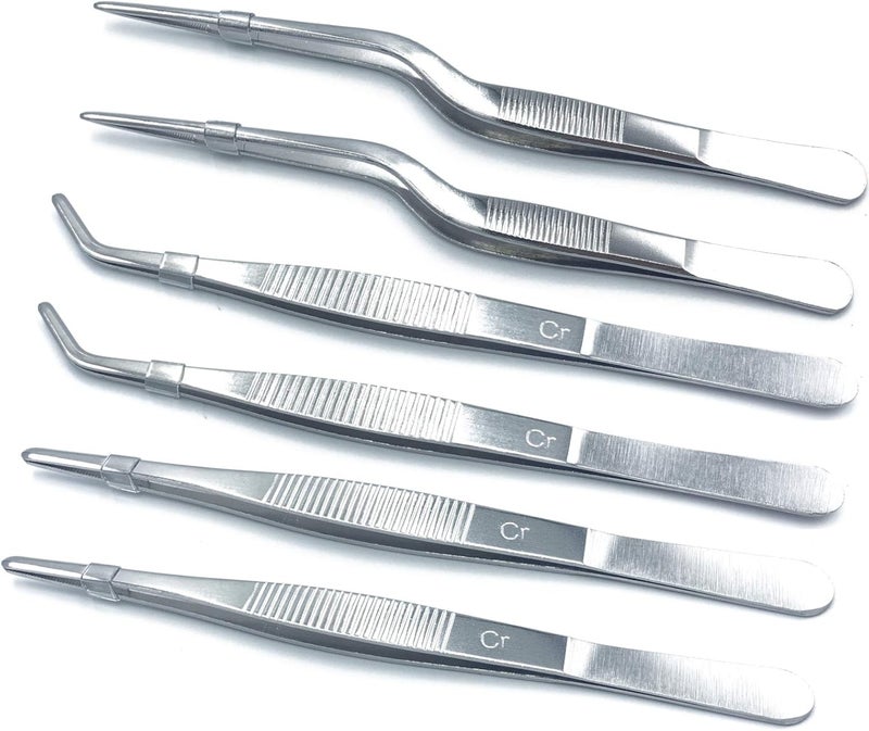 FRUTA 6 Pieces Tongs Cooking Tweezers Stainless Steel Tongs Tweezers with Precision Serrated Tips for Cooking Culinary and Medical Beauty Tools 6.3 Inches - Image 1