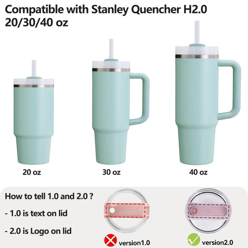 DUNLAGUE مجموعة سدادة تسرب السيليكون متوافقة مع كأس ستانلي 2.0 30oz و 40oz مع غطاء القش (مجموعة من 2 seafoam) - Image 2