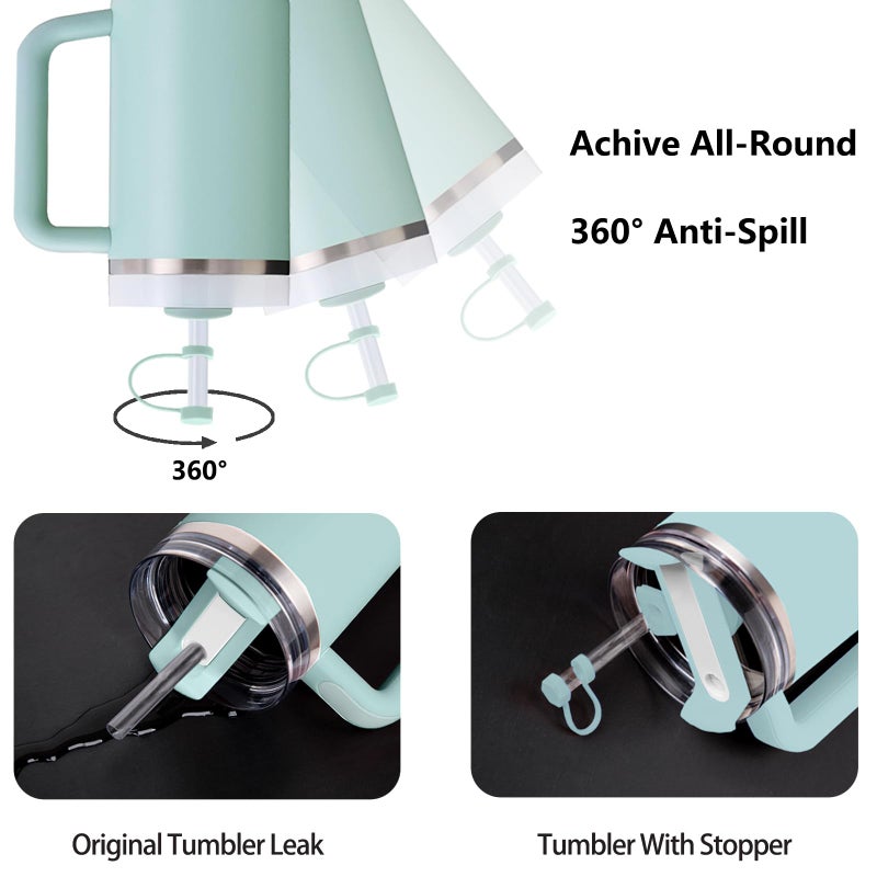 DUNLAGUE مجموعة سدادة تسرب السيليكون متوافقة مع كأس ستانلي 2.0 30oz و 40oz مع غطاء القش (مجموعة من 2 seafoam) - Image 4