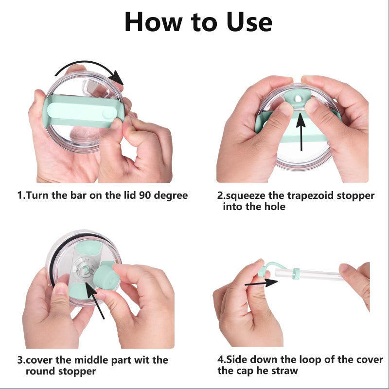 DUNLAGUE مجموعة سدادة تسرب السيليكون متوافقة مع كأس ستانلي 2.0 30oz و 40oz مع غطاء القش (مجموعة من 2 seafoam) - Image 5