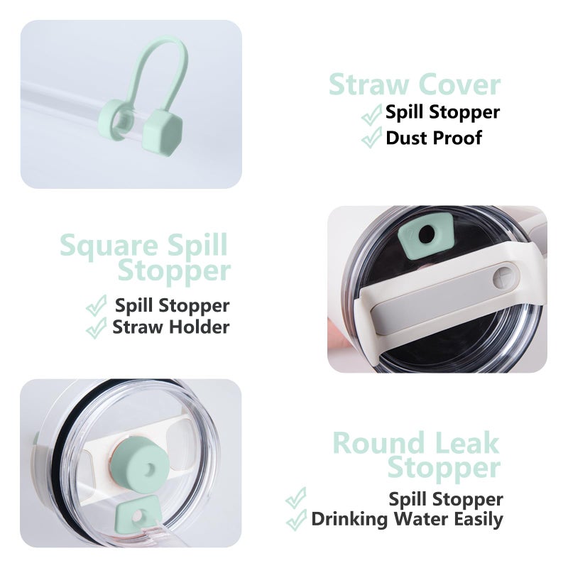 DUNLAGUE مجموعة سدادة تسرب السيليكون متوافقة مع كأس ستانلي 2.0 30oz و 40oz مع غطاء القش (مجموعة من 2 seafoam) - Image 3