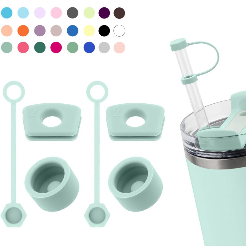 DUNLAGUE مجموعة سدادة تسرب السيليكون متوافقة مع كأس ستانلي 2.0 30oz و 40oz مع غطاء القش (مجموعة من 2 seafoam) - Image 1