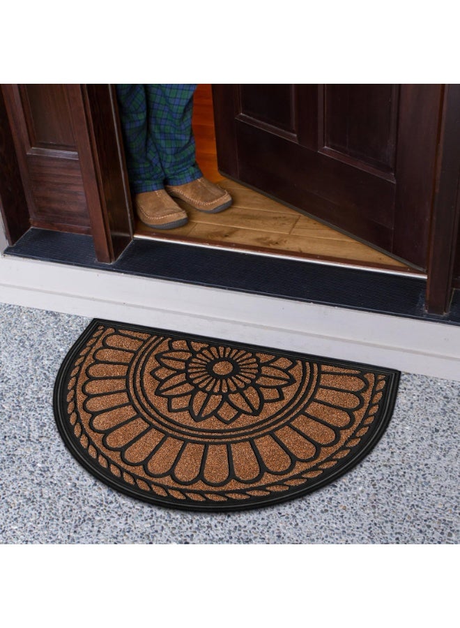Bukela Half Round Door Mat, Large Size Mats for Home Entrance with Non Slip Rubber Backing, Water Resistant and Washable Indoor Door Mat for Entryway, Circle Mats for Garage, Patio, 90*60cm (Brown) - Image 2