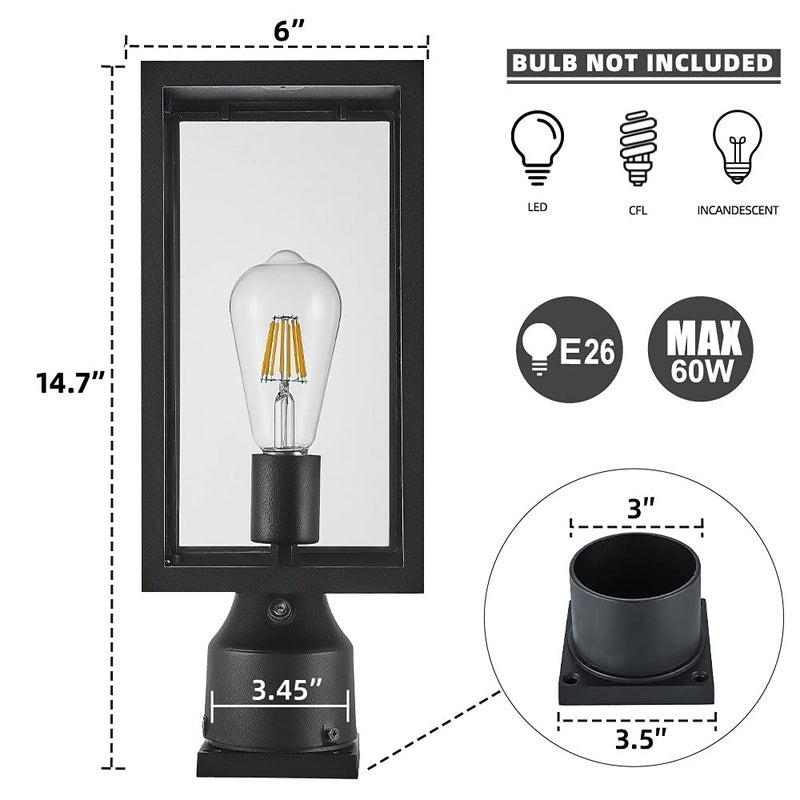 Windben Dusk to Dawn Outdoor Post Light,Lamp Post Light Fixture,Post Lantern with Pier Mount Base,Matte Black,Suitable for Gardens,Yards,Passages or Entrances, etc - Image 4