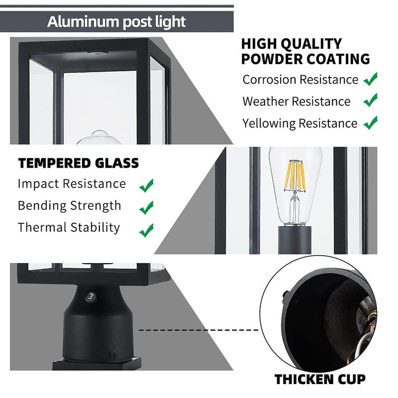 Windben Dusk to Dawn Outdoor Post Light,Lamp Post Light Fixture,Post Lantern with Pier Mount Base,Matte Black,Suitable for Gardens,Yards,Passages or Entrances, etc - Image 2
