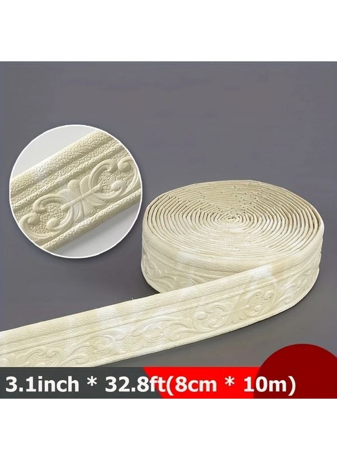 Flexible 3D Self Adhesive Foam Crown Molding Strip 32.8ft Light Yellow Wall Edge Skirting For Home Decor - Image 1
