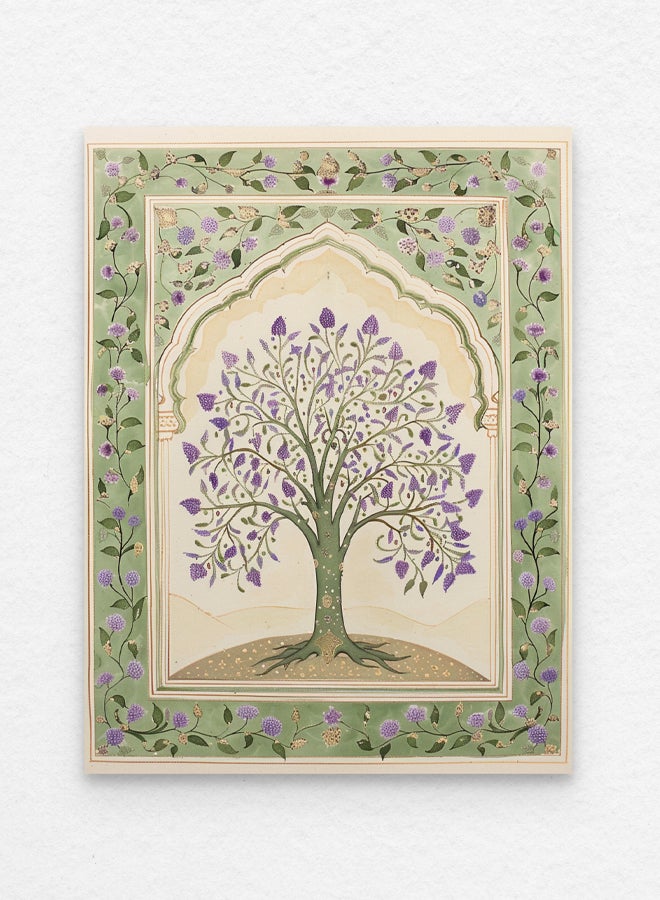 آرت دیکور  فن الديكور المغولي نمط شجرة قديمة جدار الفن الزهور الخضراء والأرجوانية مع ماتبورد مؤطرة الفنون الجميلة جدار ديكور لغرفة المعيشة غرفة الطعام غرفة نوم المدخل الهدايا  - Image 3