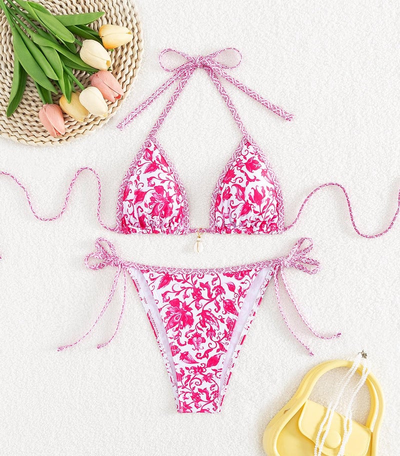 Tainehs Women's Sexy Halter Bikini Set Triangle Top String Swimwear Two Piece Swimsuits Cheeky Bathing Suit - Image 4