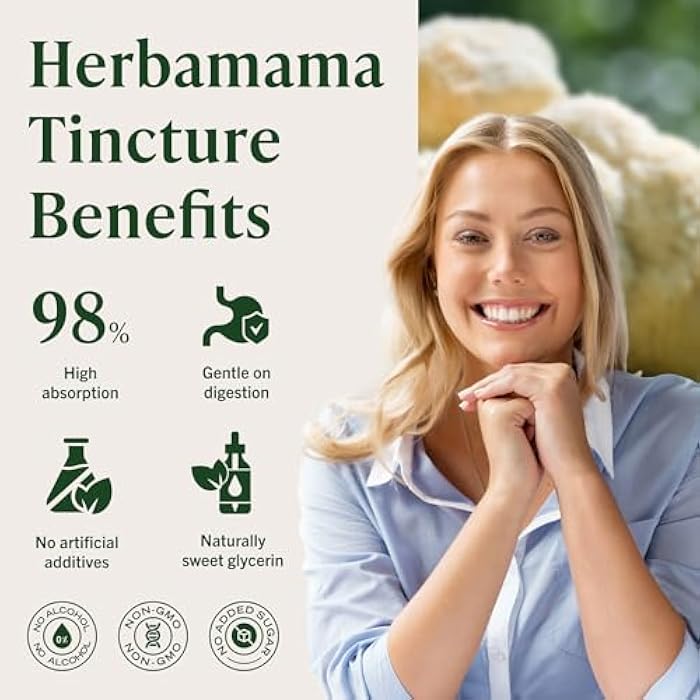 HERBAMAMA Lions Mane Mushroom Supplement – Brain Supplements for Memory and Focus – Lions Mane Tincture – Brain Health* Supplement for Adults – Vegan, Non-GMO, Alcohol & Sugar-Free, 42-Day Supply - Image 5
