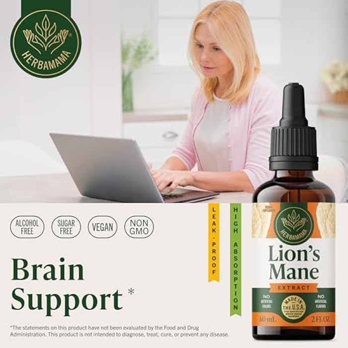 HERBAMAMA Lions Mane Mushroom Supplement – Brain Supplements for Memory and Focus – Lions Mane Tincture – Brain Health* Supplement for Adults – Vegan, Non-GMO, Alcohol & Sugar-Free, 42-Day Supply - Image 2