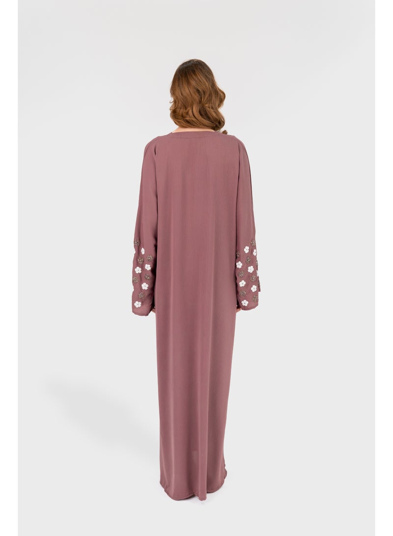 اوفيليا Aya 2-in-1 Buttoned Open Abaya with Hand-Embroidered Floral - Image 3