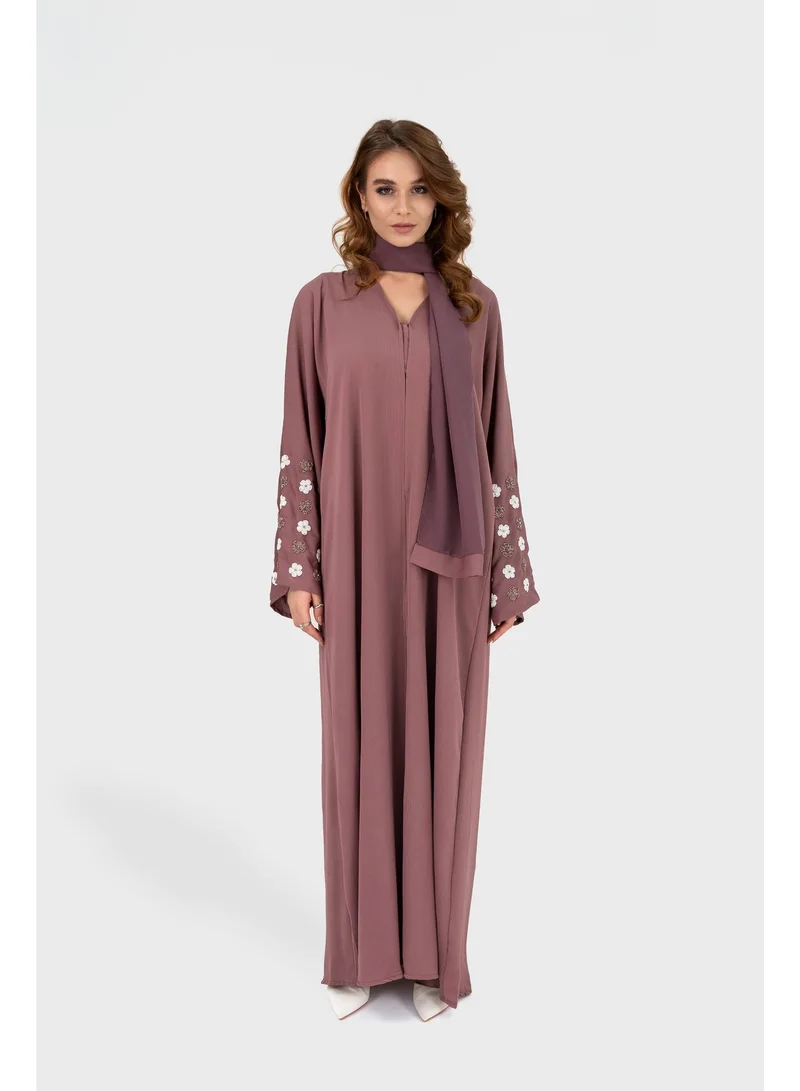 Ophelia Aya 2-in-1 Buttoned Open Abaya with Hand-Embroidered Floral