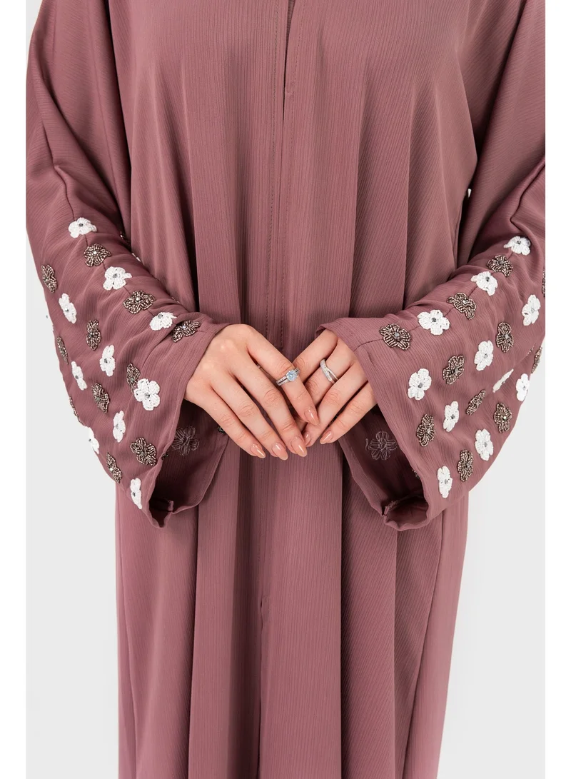 Ophelia Aya 2-in-1 Buttoned Open Abaya with Hand-Embroidered Floral