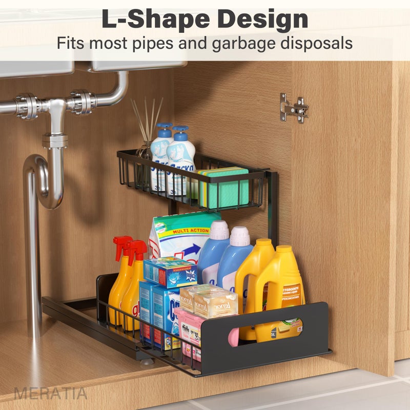 MERATIA 2 Pack Under Sink Organizer, 2 Tier Pull Out Cabinet Organizer,Slide out Metal Cabinet Organizers Multi-Purpose Drawer Shelf for Kitchen Bathroom Pantry Cabinet Closet Organization Rack,Black - Image 4