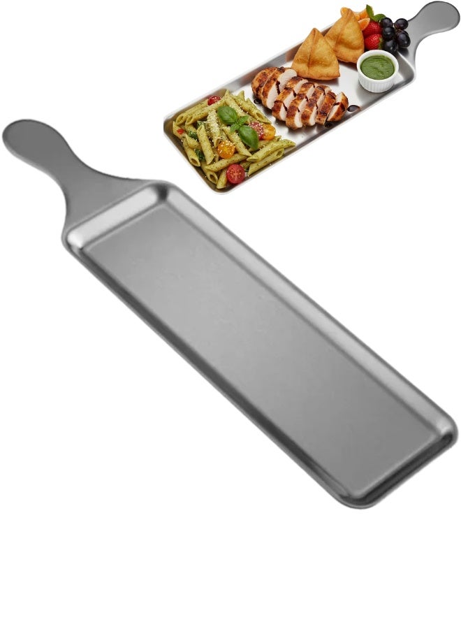 صينية تقديم مستطيلة من الستانلس ستيل مقاس 45 سم – طبق تقديم أنيق للطعام والحفلات والشواء والبوفيه والديكور المنزلي - Image 1