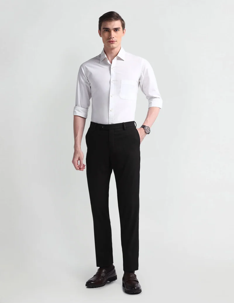 Arrow Dark Brown Dobby Tailored Fit Trousers for Men | Best Price UAE