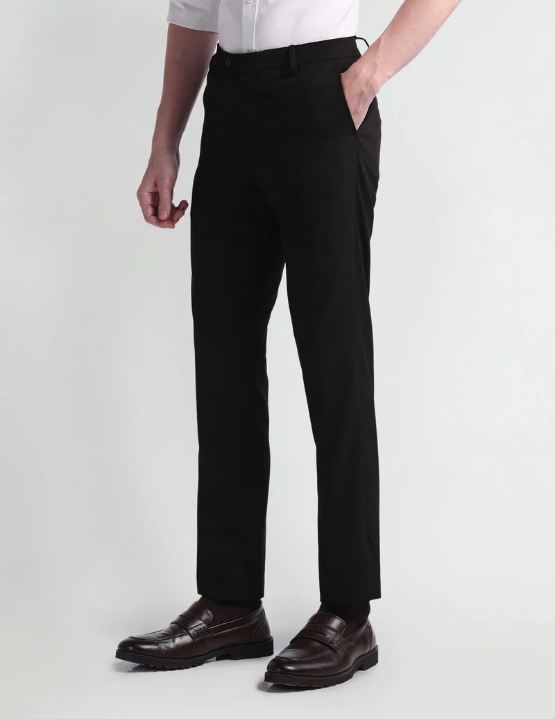 Arrow Dark Brown Dobby Tailored Fit Trousers for Men | Best Price UAE