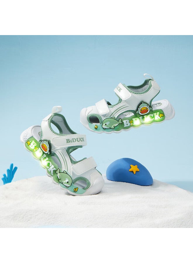 B.duck Kids Led Light Up Sandals Boys Girls Summer Breathable Beach Shoes 5018 White Green Size 27