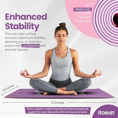 Robust NonSlip Yoga Mat with Strap TPE EcoFriendly Workout Mat for Yoga with Position Lines and Texture Surface Gym Mat for Women Men Pilates and Exercises Anti Tear Sweat Proof Exercise Mat - Image 3