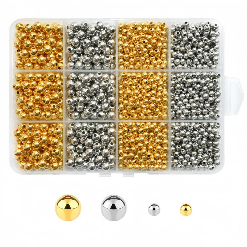 Looconi 1740pcs Spacer Beads 4mm and 6mm,Gold and Silver Assorted Round Beads for Bracelet Jewelry Making - Image 1