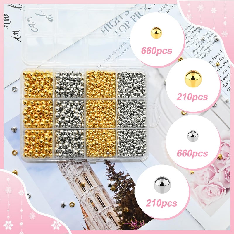 Looconi 1740pcs Spacer Beads 4mm and 6mm,Gold and Silver Assorted Round Beads for Bracelet Jewelry Making - Image 3