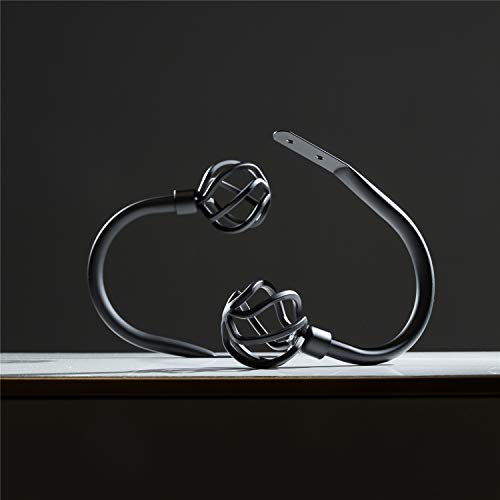 HIKMLK Geometric Industrial Curtain Holdbacks 2pcs, Solid Cast Iron Heavy Duty Curtain Tiebacks for Wall, Side Holder Pull Back Hooks for Drapes Tie Back Home Window Decor (Matt Black) - Image 2