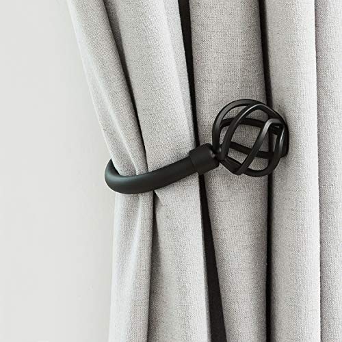 HIKMLK Geometric Industrial Curtain Holdbacks 2pcs, Solid Cast Iron Heavy Duty Curtain Tiebacks for Wall, Side Holder Pull Back Hooks for Drapes Tie Back Home Window Decor (Matt Black) - Image 1