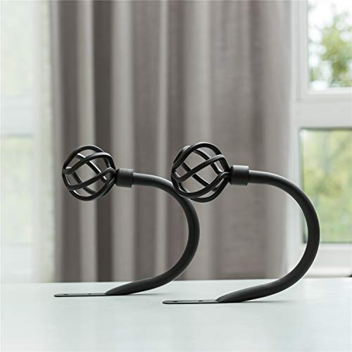 HIKMLK Geometric Industrial Curtain Holdbacks 2pcs, Solid Cast Iron Heavy Duty Curtain Tiebacks for Wall, Side Holder Pull Back Hooks for Drapes Tie Back Home Window Decor (Matt Black) - Image 5