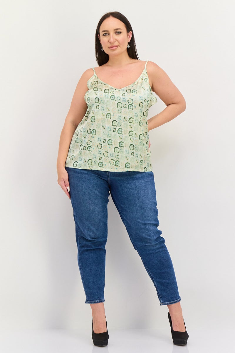 Never fully Dressed Women V-Neck Allover Printed Tank Top, Green Combo - Image 3