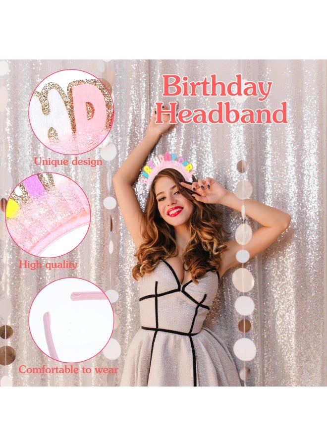 Pink Glitter Happy Birthday Crown Headband, Letter Tiara Hair Accessory for Girls Women Birthday Party Decor & Gift - Image 5