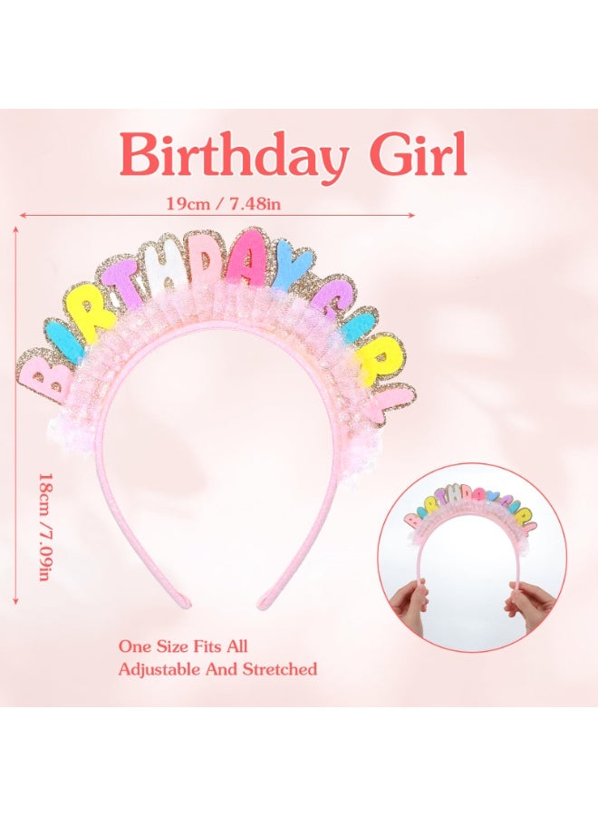 Pink Glitter Happy Birthday Crown Headband, Letter Tiara Hair Accessory for Girls Women Birthday Party Decor & Gift - Image 2