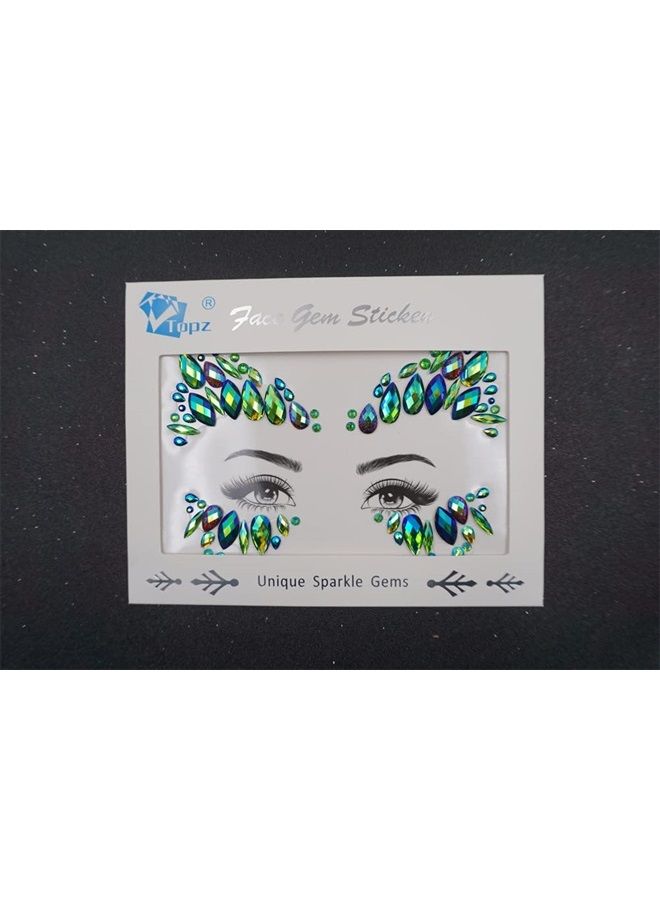 TOPAZ Face Jewels festival halloween face Tattoo body gems Bindi Glitter Eyes rhinestone Forehead Sticker DIY Face Decoration Face Gems Rhinestone Temporary Tattoo Sticker(emerald ab/SR14) - Image 3