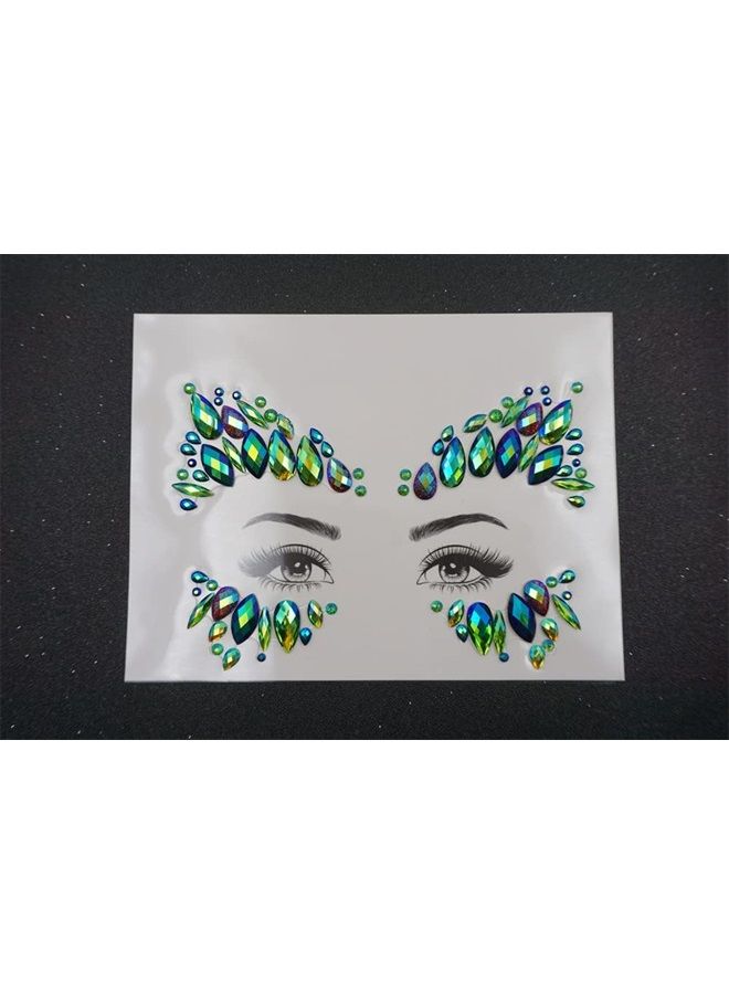 TOPAZ Face Jewels festival halloween face Tattoo body gems Bindi Glitter Eyes rhinestone Forehead Sticker DIY Face Decoration Face Gems Rhinestone Temporary Tattoo Sticker(emerald ab/SR14) - Image 2