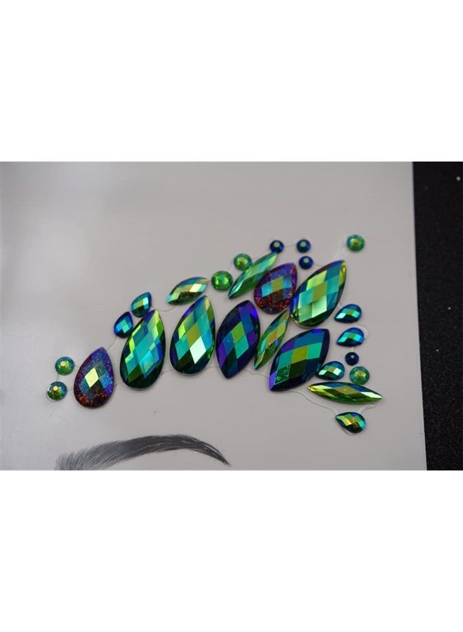 TOPAZ Face Jewels festival halloween face Tattoo body gems Bindi Glitter Eyes rhinestone Forehead Sticker DIY Face Decoration Face Gems Rhinestone Temporary Tattoo Sticker(emerald ab/SR14) - Image 5