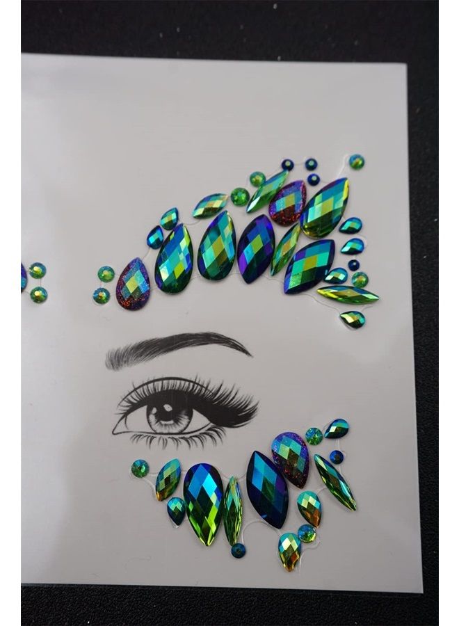 TOPAZ Face Jewels festival halloween face Tattoo body gems Bindi Glitter Eyes rhinestone Forehead Sticker DIY Face Decoration Face Gems Rhinestone Temporary Tattoo Sticker(emerald ab/SR14) - Image 4