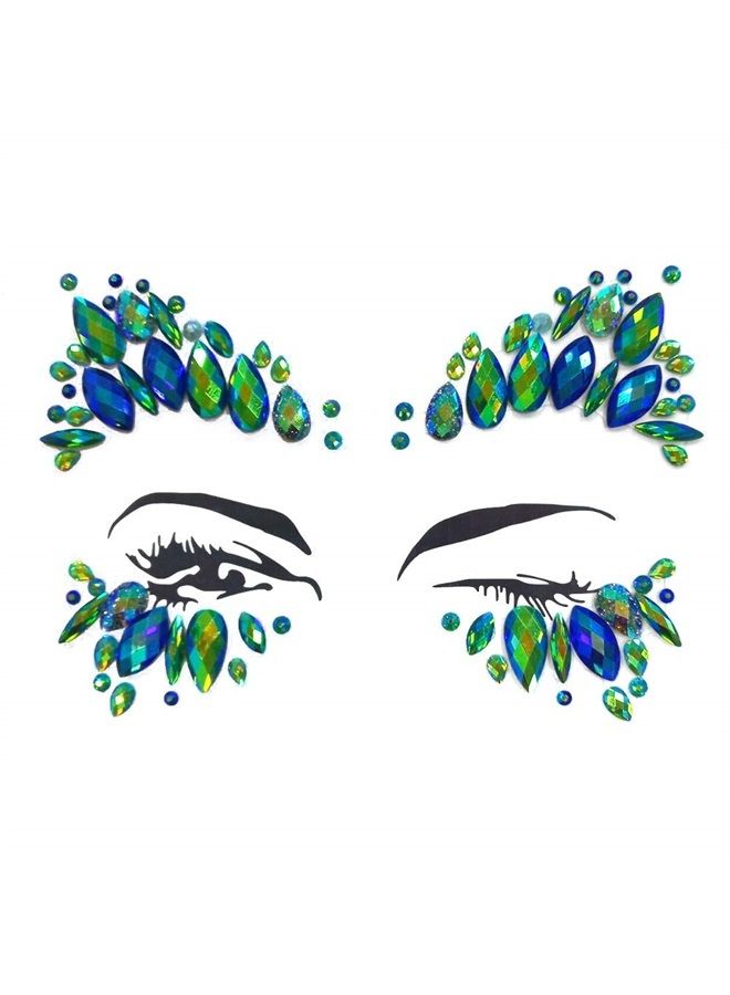 TOPAZ Face Jewels festival halloween face Tattoo body gems Bindi Glitter Eyes rhinestone Forehead Sticker DIY Face Decoration Face Gems Rhinestone Temporary Tattoo Sticker(emerald ab/SR14) - Image 1
