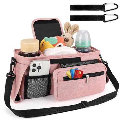 Accmor Universal Stroller Organizer with Insulated Cup Holder Detachable Phone Bag and Shoulder Strap Stroller Bag Caddy Organizer Accessories Fits for Uppababy Baby Jogger Britax Strollers - Image 3