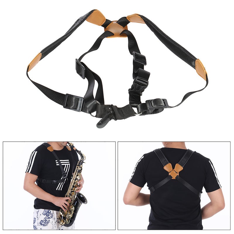 Saxophone Strap: Adjustable Ergonomic Double Shoulder Strap - Padded EVA Cushion Premium Synthetic Leather Strap for Alto Tenor Soprano Saxophone Players Long Practice Sessions - Image 4
