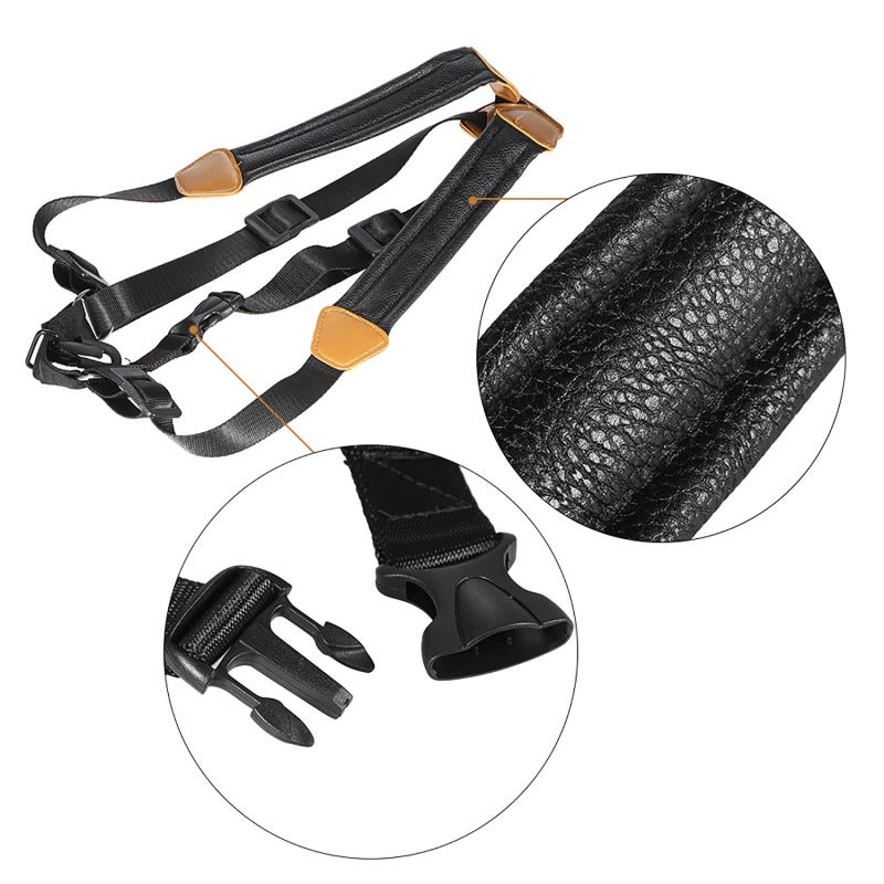 Saxophone Strap: Adjustable Ergonomic Double Shoulder Strap - Padded EVA Cushion Premium Synthetic Leather Strap for Alto Tenor Soprano Saxophone Players Long Practice Sessions - Image 2