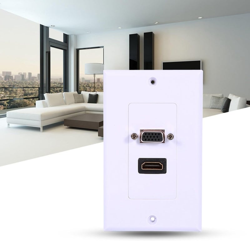 لوحة الحائط VGA من Denash، تصميم عملي متين بميناء مزدوج، غطاء لوحة الحائط VGA الأبيض، لمعدات الصوت أو الفيديو، فتحات تركيب قياسية - Image 2