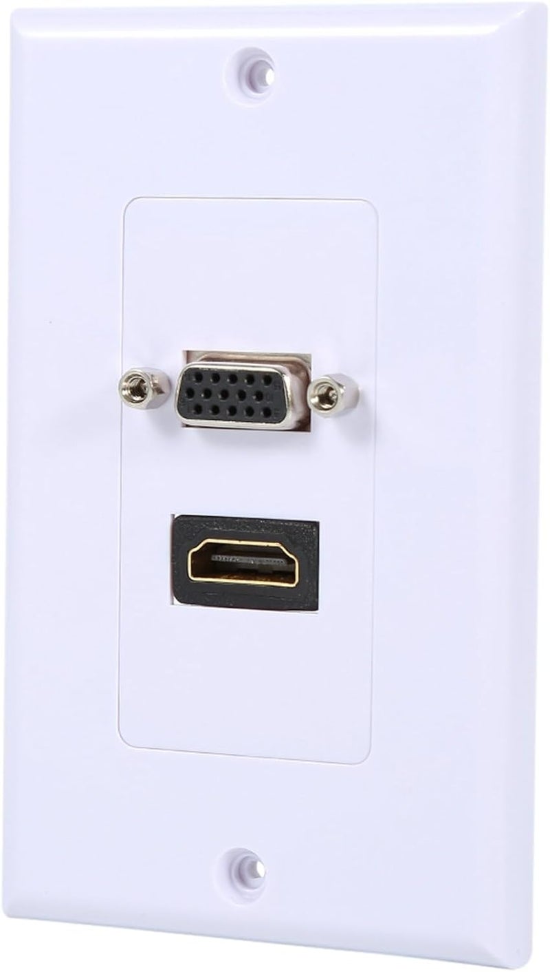 لوحة الحائط VGA من Denash، تصميم عملي متين بميناء مزدوج، غطاء لوحة الحائط VGA الأبيض، لمعدات الصوت أو الفيديو، فتحات تركيب قياسية - Image 1