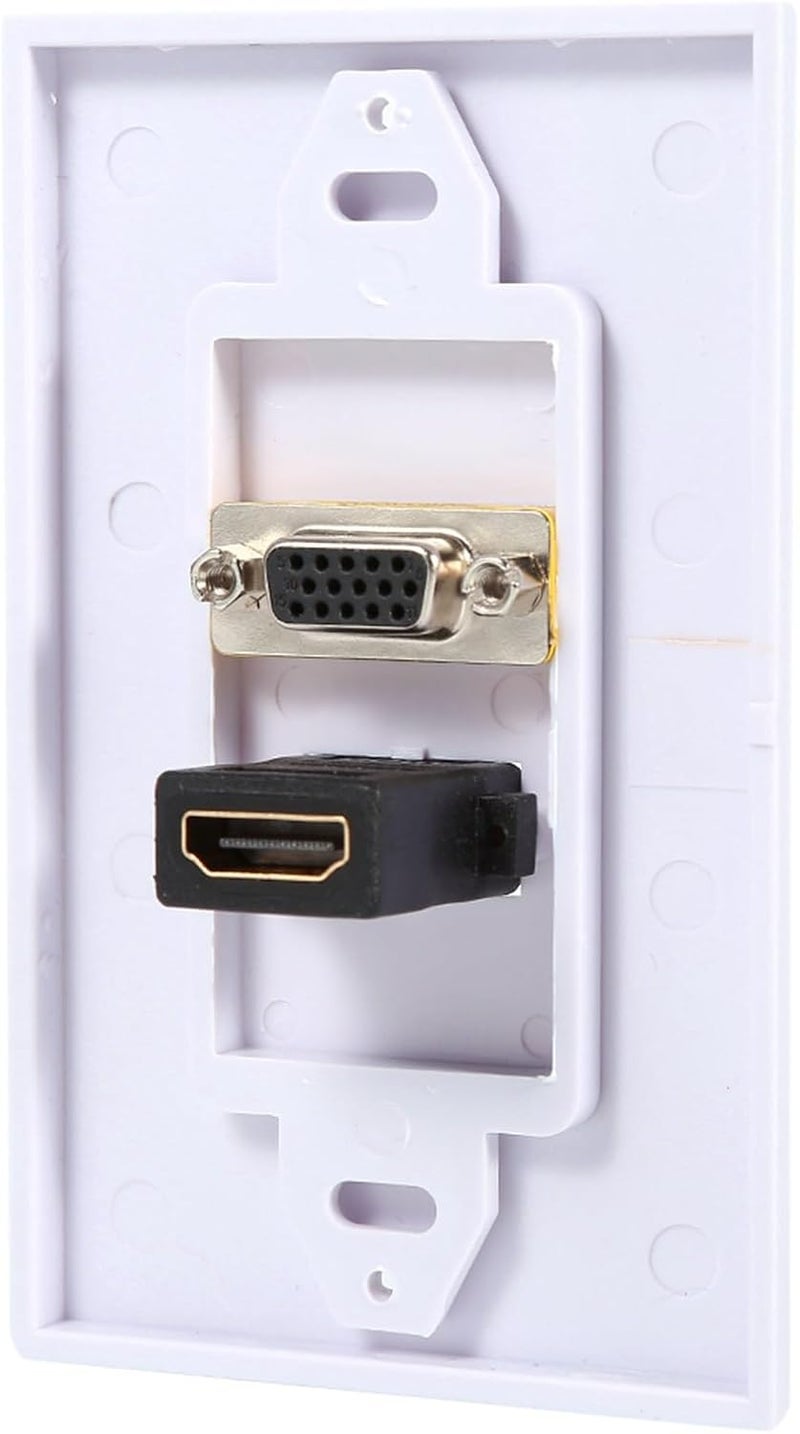 لوحة الحائط VGA من Denash، تصميم عملي متين بميناء مزدوج، غطاء لوحة الحائط VGA الأبيض، لمعدات الصوت أو الفيديو، فتحات تركيب قياسية - Image 5