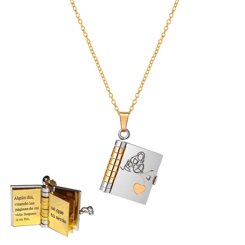 Couple Necklace: Titanium Steel 18K Vacuum Furnace Gold Plated - Unique Book Pendant Stylish Elegant Necklace for Romantic Couples Daily Wear Gifting Safekeeping - Image 2