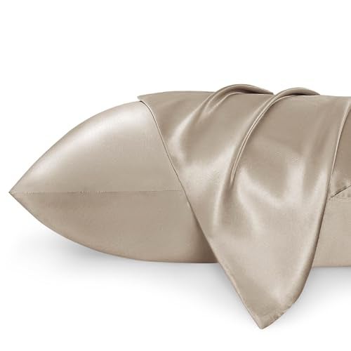 Bedsure Bedsure Satin Pillowcase 2 Pack Similar to Silk Pillow Cases Standard Size Pillow Case for Sleeping Women with Envelope Closure Gifts for Women Men Taupe 20x26 Inches 
