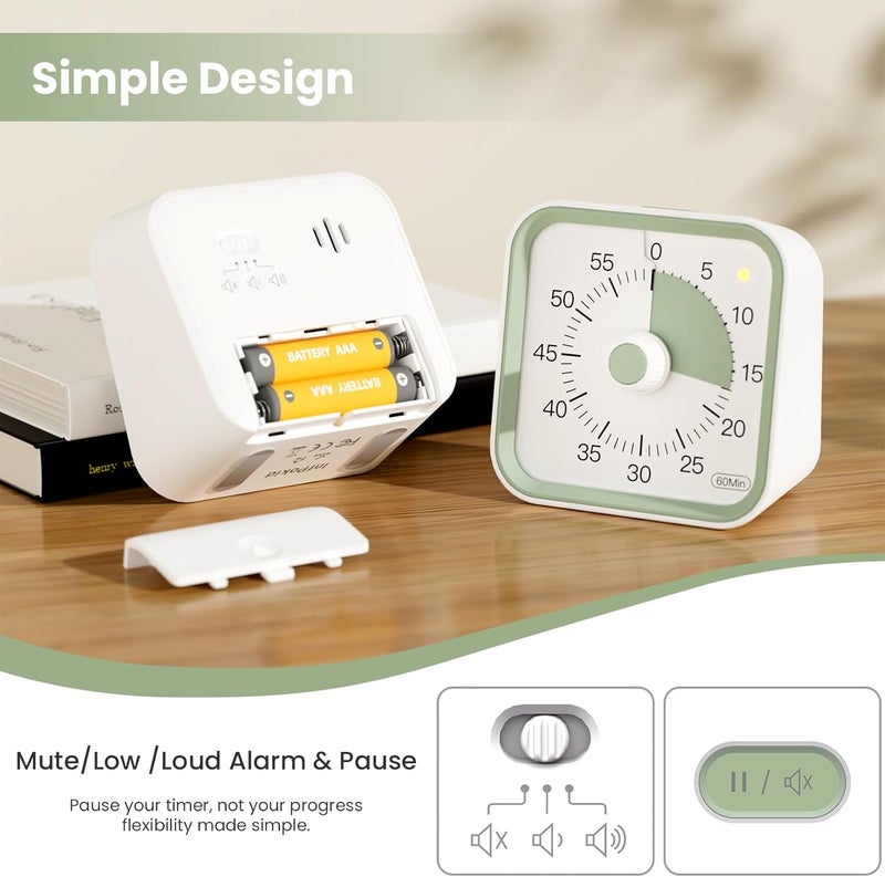 InfPokid Visual Timer with Pause Function, 60 Minute Countdown, Pomodoro Timer for Kids and Adults, Productivity Timer, Time Management for Kitchen Cooking, Study, Teaching, Office Meetings (White) - Image 4