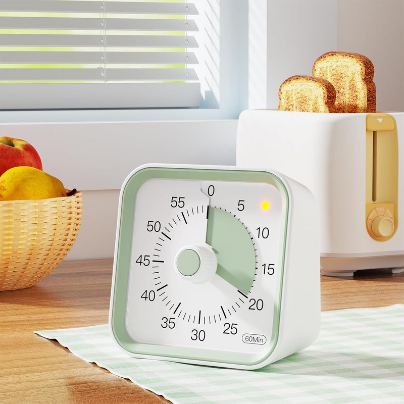 InfPokid Visual Timer with Pause Function, 60 Minute Countdown, Pomodoro Timer for Kids and Adults, Productivity Timer, Time Management for Kitchen Cooking, Study, Teaching, Office Meetings (White) - Image 2