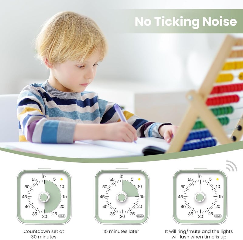 InfPokid Visual Timer with Pause Function, 60 Minute Countdown, Pomodoro Timer for Kids and Adults, Productivity Timer, Time Management for Kitchen Cooking, Study, Teaching, Office Meetings (White) - Image 5