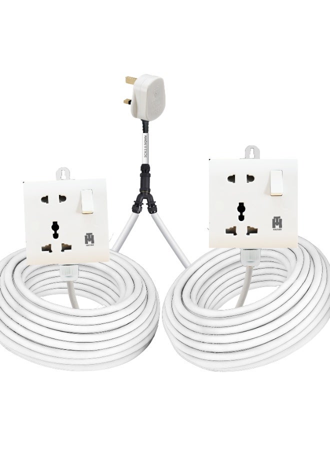 Hassan Dual Universal Socket Extension Cord - 2-in-1 Multi-Purpose Outlets, Space-Saving Design for Versatile Use - Image 1